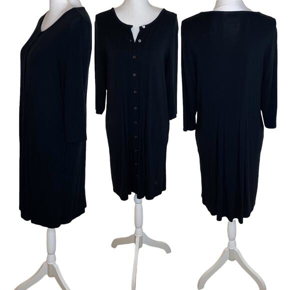 J. Jill Dress Jersey Stretch Knit Button Front Soft Midi Dress, Black, Medium P - Picture 1 of 12